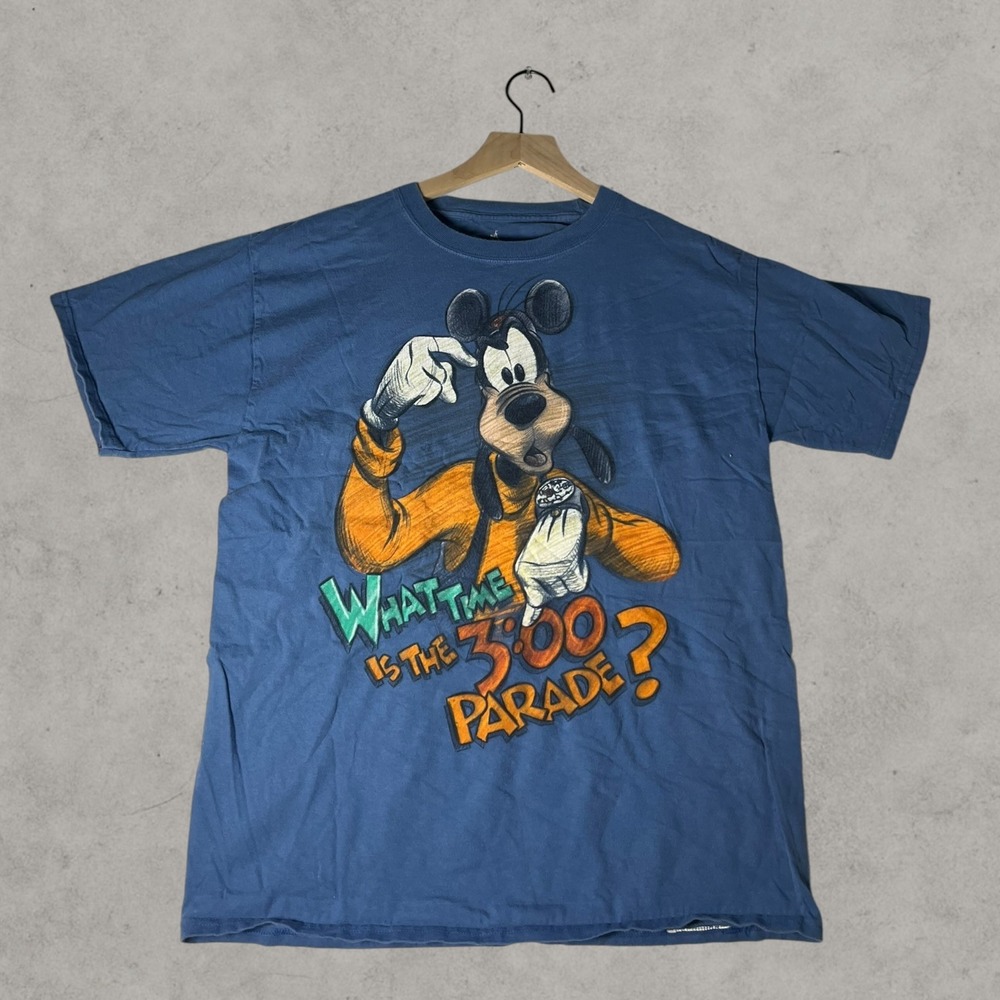 Disney Goofy What Time Is The 3:00 Parade Graphic T-Shirt Blue Mens Large